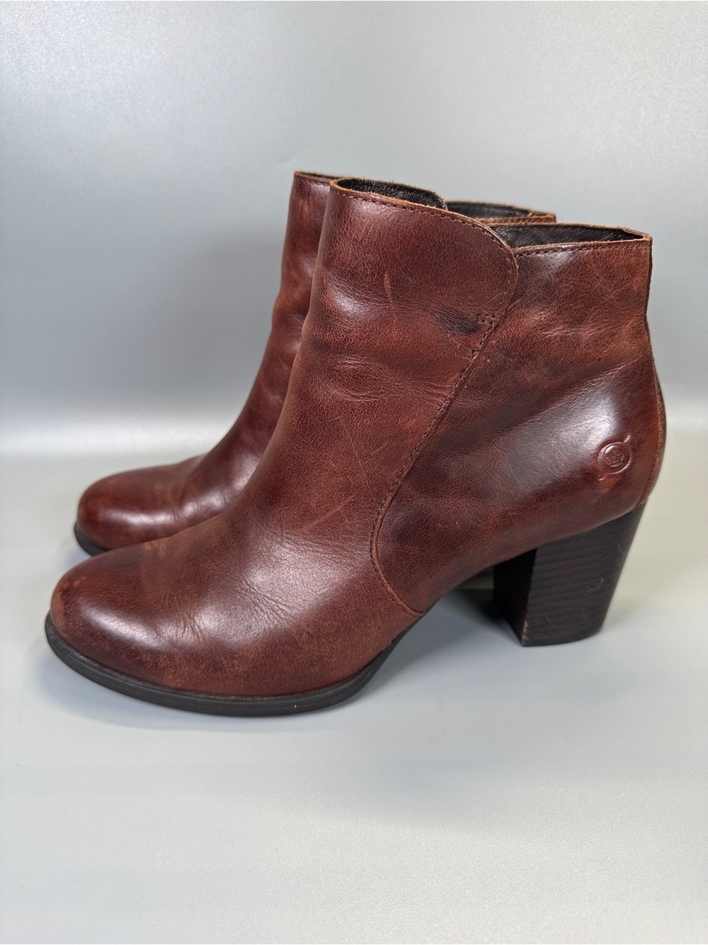 Born Alter Tan Cognac Heeled Leather Ankle Boots Women’s Size 8.5 Brown
